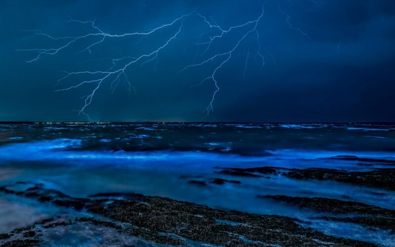 Olas con bioluminescencia azul en Jervis Bay