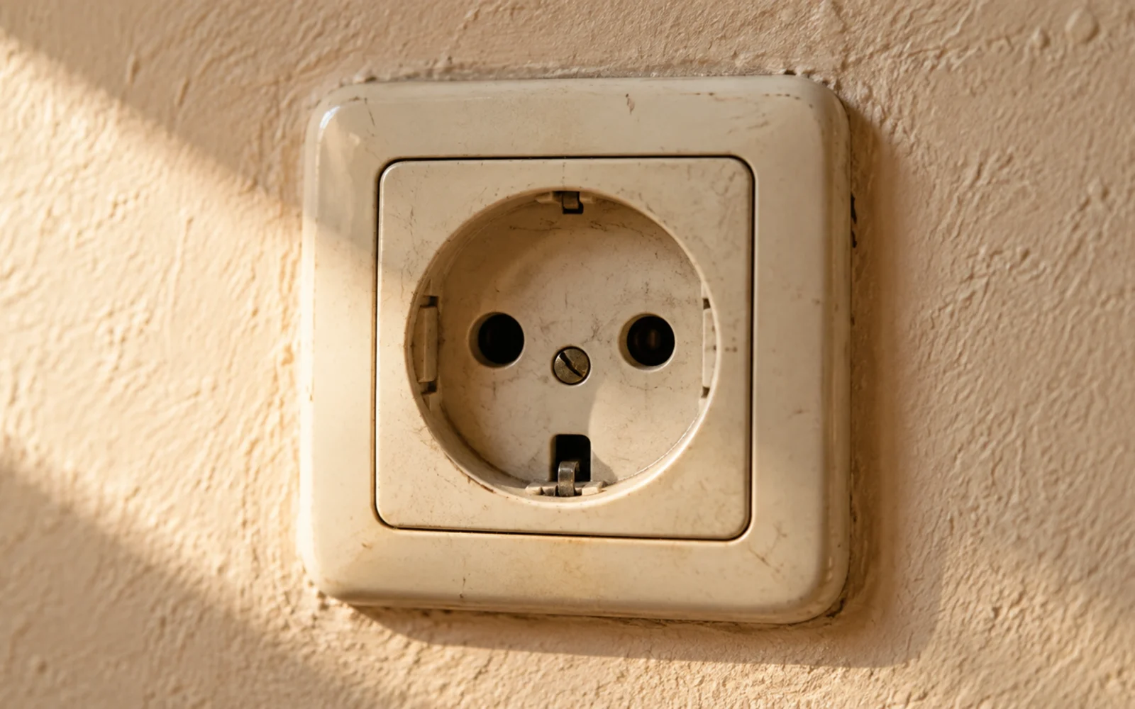 Enchufe cuyas aberturas recuerdan a dos ojos y una boca sorprendida.